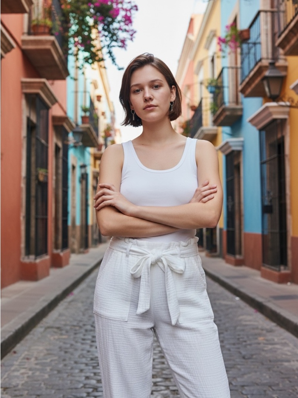 Magaschoni Cream Organic Cotton Elastic Waist Pant